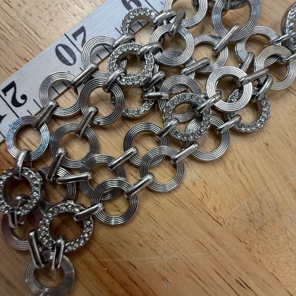 Loft Three-Layer Silver-Tone Necklace With Circular Links & Rhinestone Accents - Picture 8 of 12